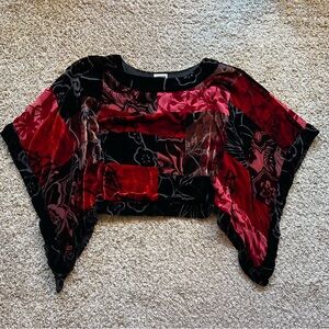 Red/black velvet poncho/bat sleeve blouse